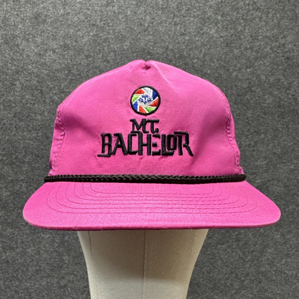 Vintage Mt Bachelor Oregon Ski Resort Pink Rope Hat Strapback Cap Bend OR